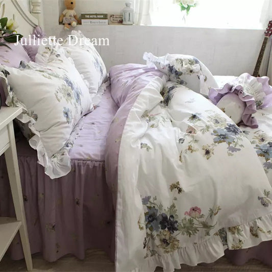 Hot Purple flower Printed bedding set King size