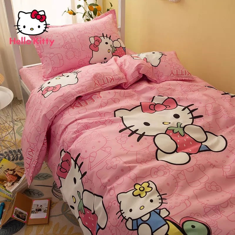 kitty Cartoon Cute Student Dormitory Three-piece Bed Sheet Girl Heart Quilt Cover