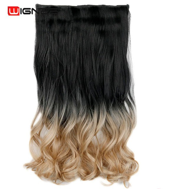 Wignee Long Wave Glueless Cosplay Hair 5 Clips In Hair Extensions High Temperature Synthetic Fiber half  Wig For Women Hair